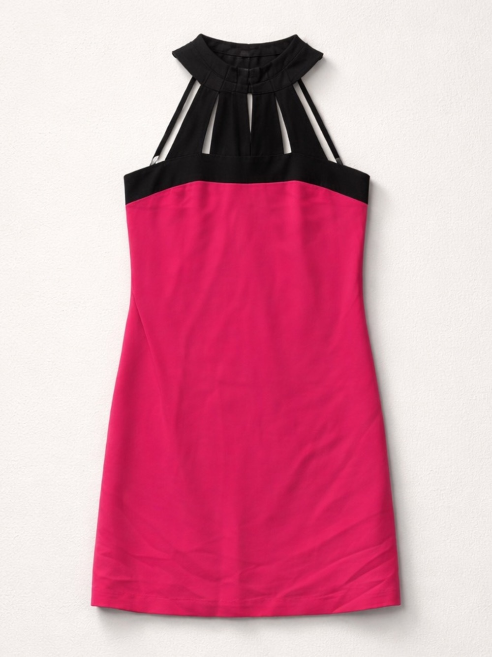 Trina Turk Cage Neck Sleeveless Color Block Black and Pink Midi Dress - Picture 1 of 10